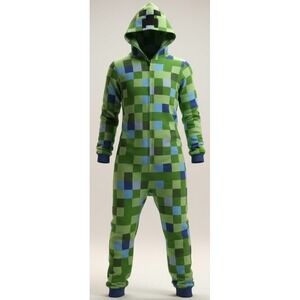 Minecraft Adult Creeper Costume Onsie 1pc Union Suit Hooded Pajamas Sz XL